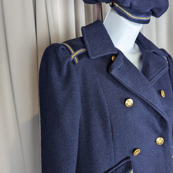 Vintage Wool Double-Breasted Nautical Theme Kids Peacoat with Hat Navy Blue L - Picture 13 of 16